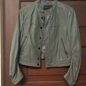 BCBGMAXAZRIA Grey Crop Leather Jacket Size S